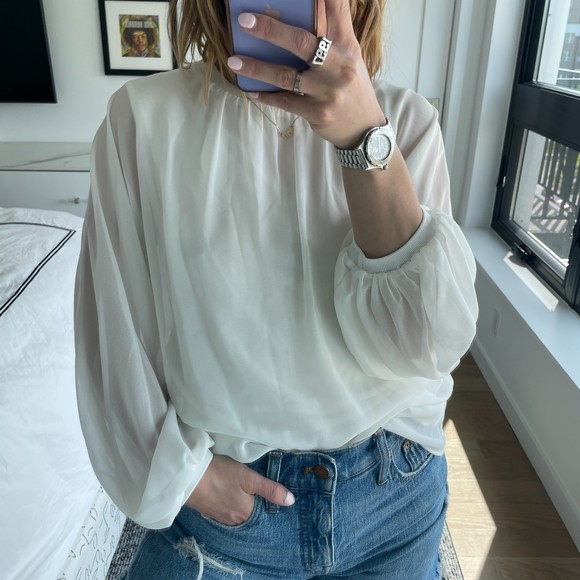 ZARA Flowy Longsleeve Sheer Blouse White Small - Picture 2 of 8